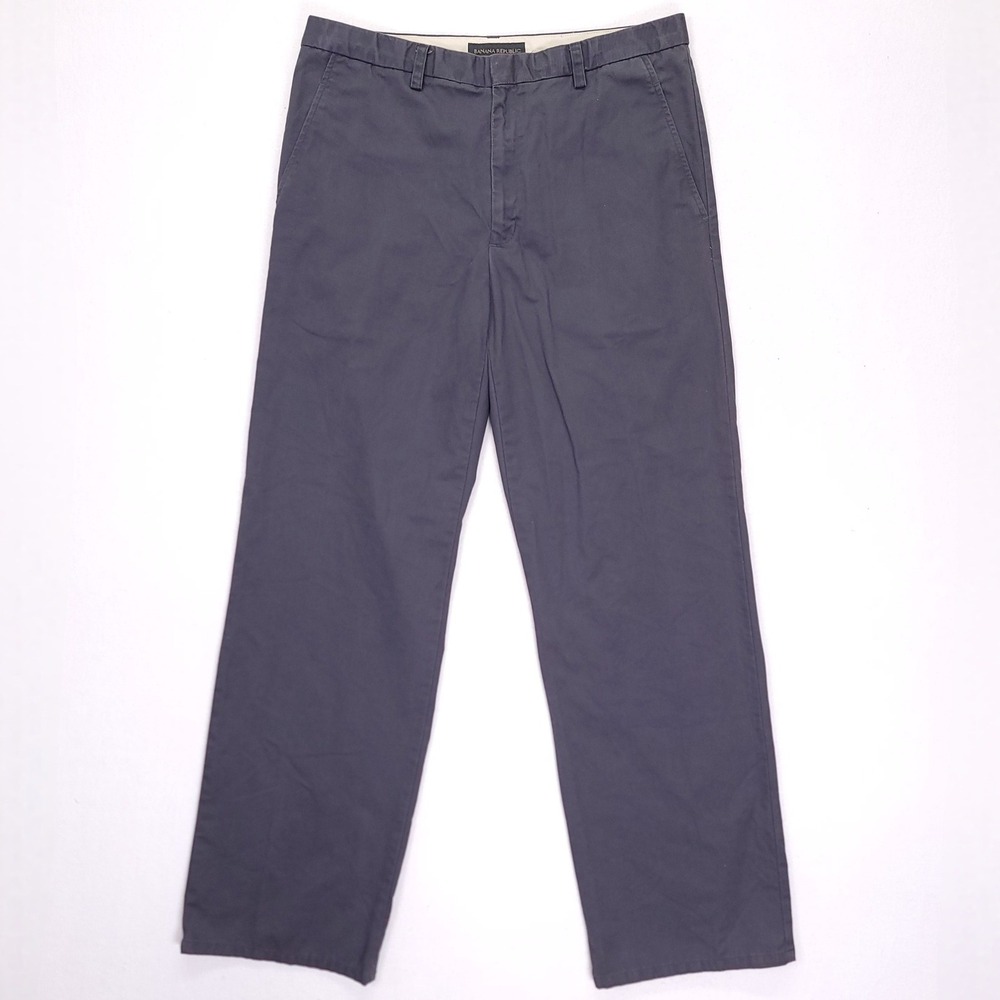 Y2K Banana Republic Mens 35L Emerson Straight Leg Chino Pants Gray Flat Front
